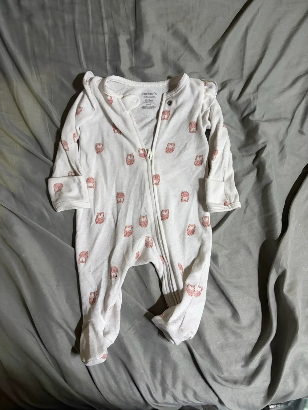 Carter's White Footed One-Piece with Pink Owl Pattern